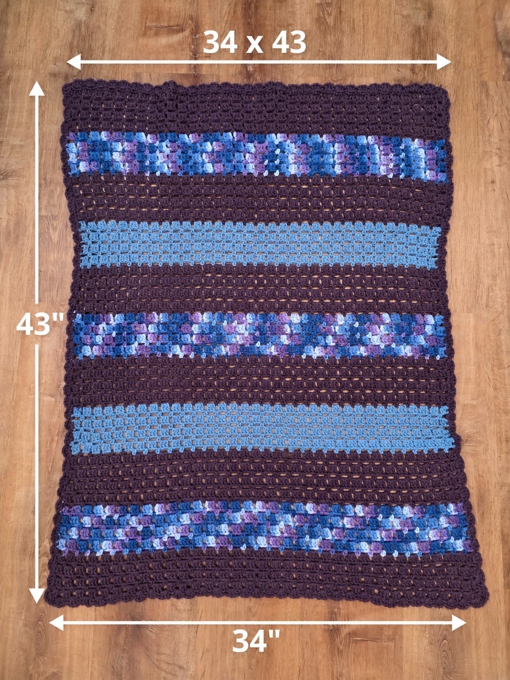 Handmade Crochet Lap Blanket Throw Purple Blue Lavender 34" x 43"